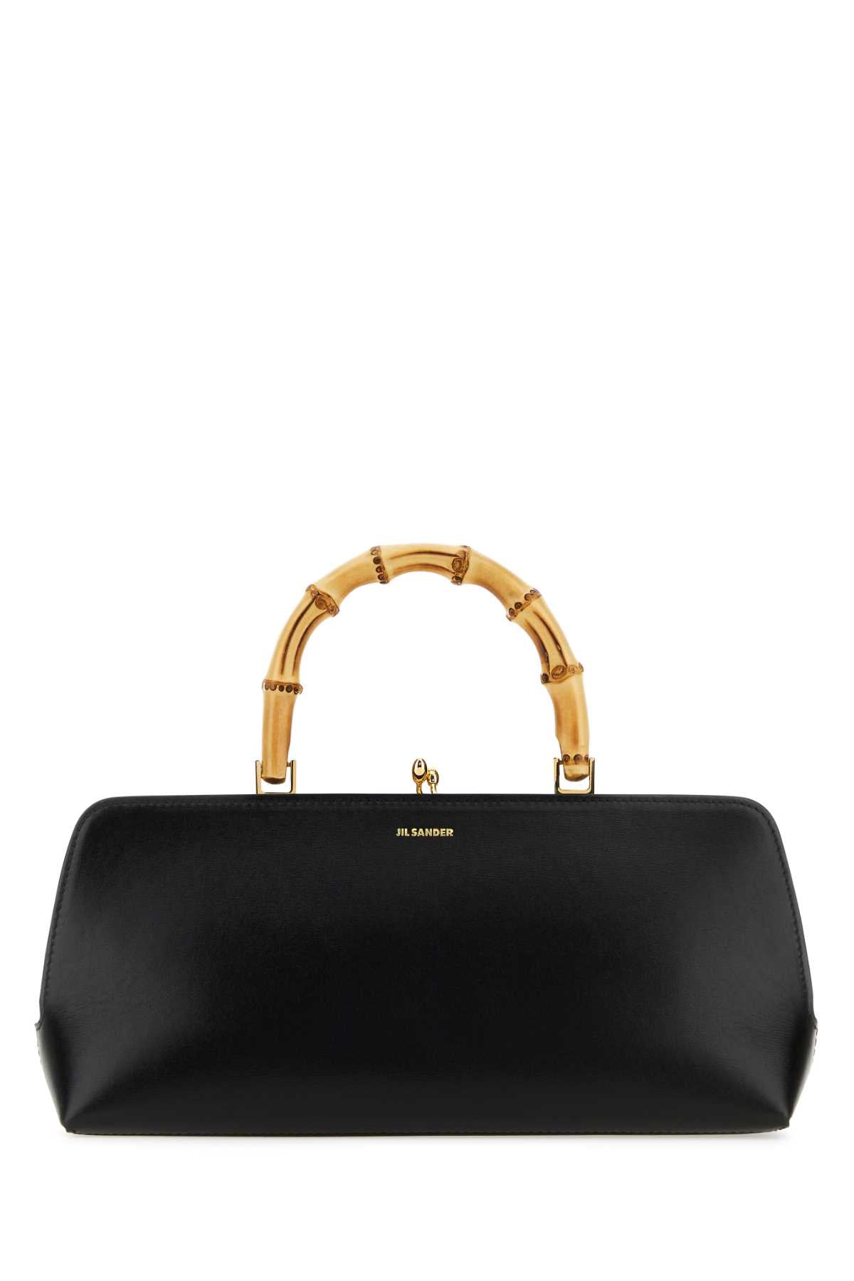 JIL SANDER Mini Black Leather Goji Bamboo Handbag