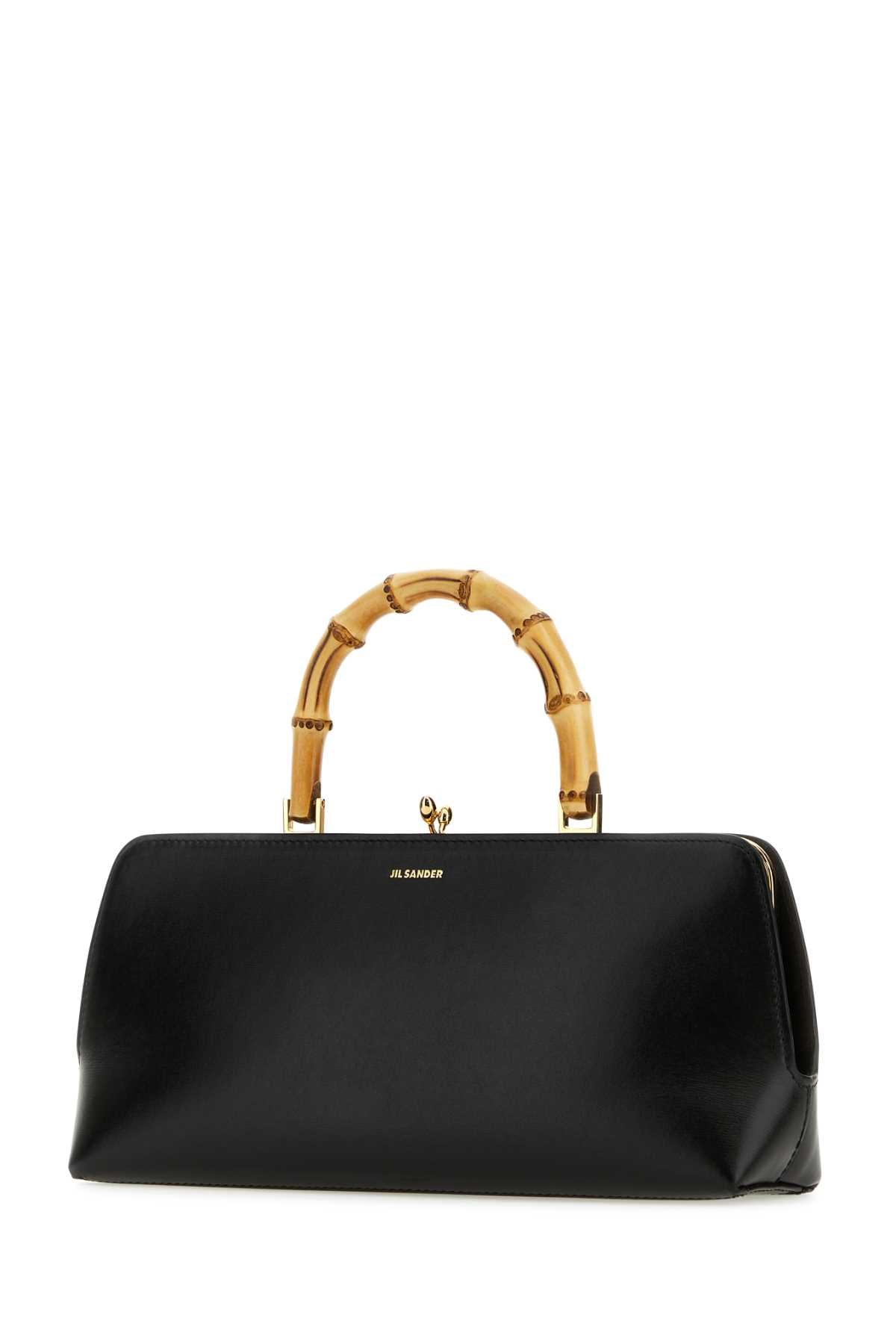 JIL SANDER Mini Black Leather Goji Bamboo Handbag