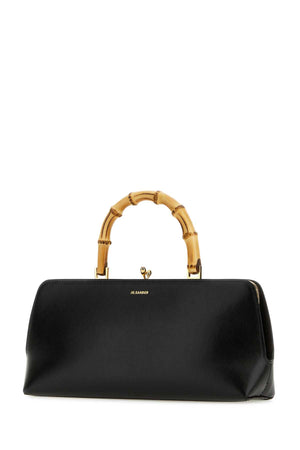 JIL SANDER Mini Black Leather Goji Bamboo Handbag