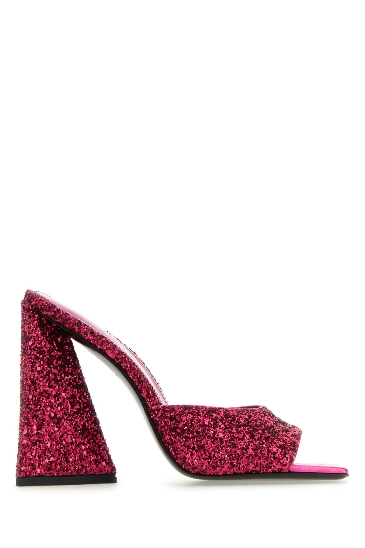 THE ATTICO Fuchsia Glitter Flat Sandals with 11.5 cm Heel