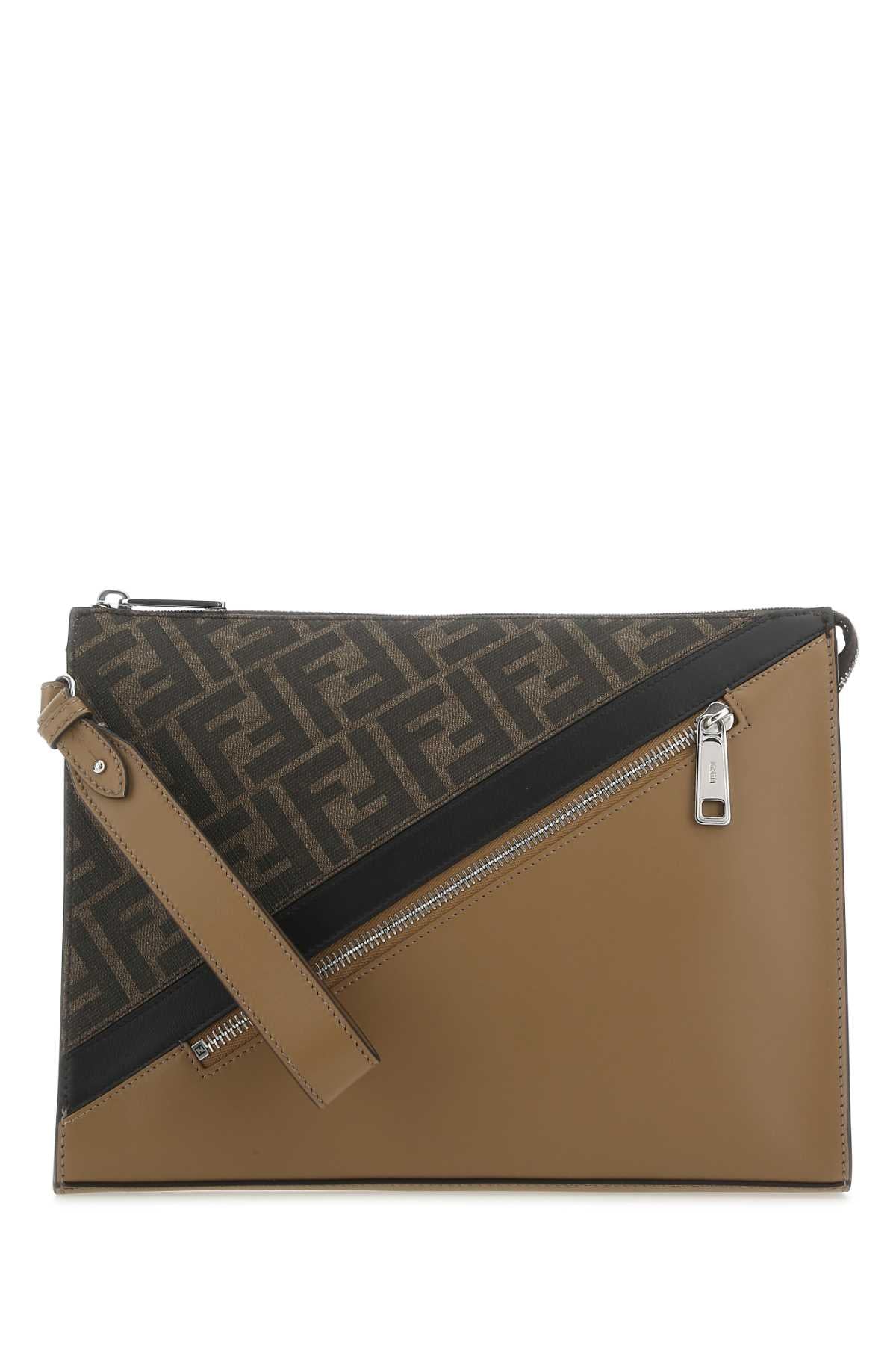 FENDI Multicolor Fabric and Leather Clutch - 26.5 cm x 19.5 cm x 5 cm