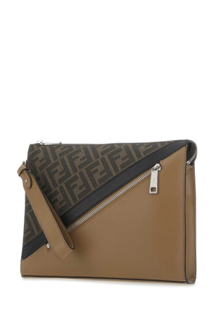 FENDI Multicolor Fabric and Leather Clutch - 26.5 cm x 19.5 cm x 5 cm