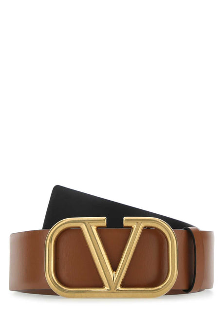 VALENTINO GARAVANI Classic Brown Leather VLogo Belt - 4 cm Width