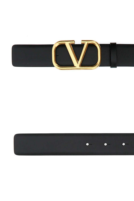 VALENTINO GARAVANI Signature Black Leather VLogo Belt - 3 cm