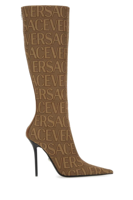 VERSACE Embroidered Jacquard Canvas Allover Boots with 11 cm Heel Height