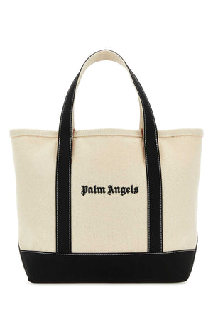 PALM ANGELS Ivory Canvas Shopping Handbag - 28x27x15 cm