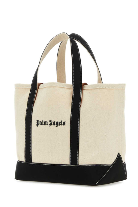 PALM ANGELS Ivory Canvas Shopping Handbag - 28x27x15 cm