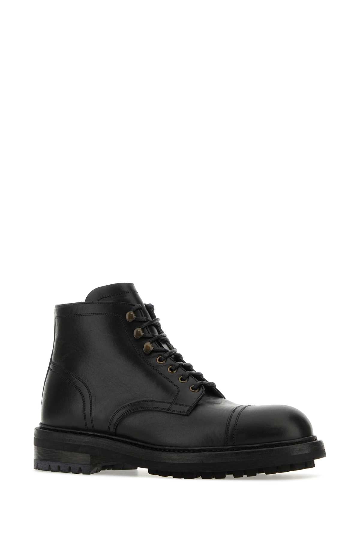 DOLCE & GABBANA Re-Edition Black Leather Ankle Boots