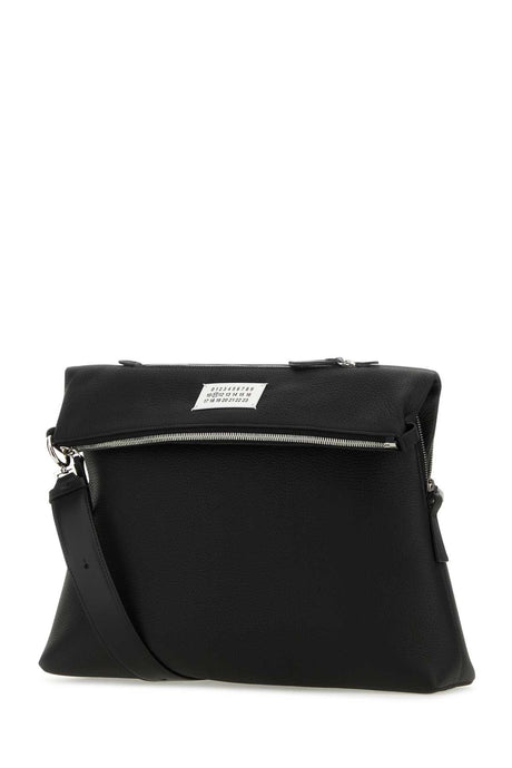 MAISON MARGIELA Classic Black Leather Mini Crossbody Handbag - 42 cm x 37 cm