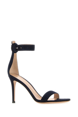 GIANVITO ROSSI Midnight Blue Suede 85mm Portofino Sandals