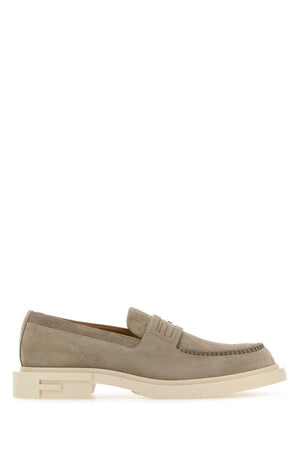 FENDI Dove Grey Suede Frame Loafers for Men