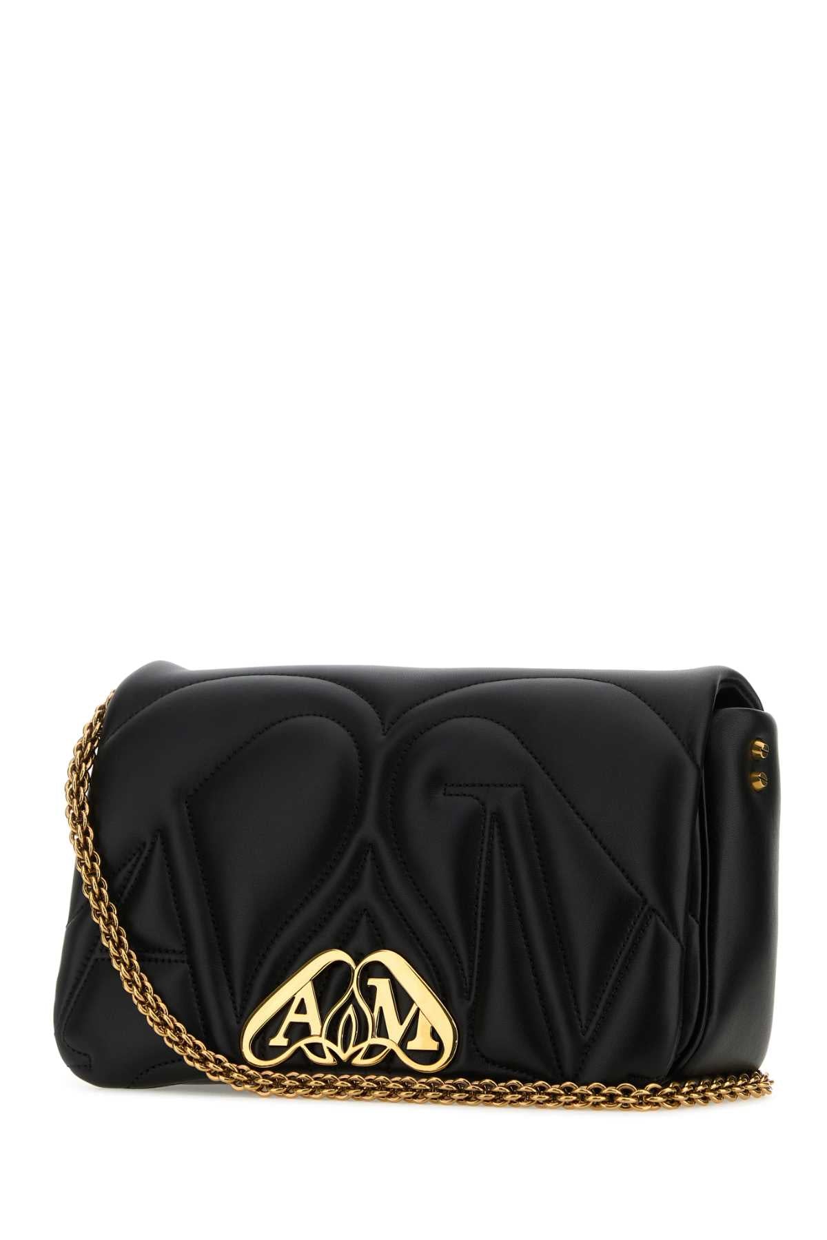 ALEXANDER MCQUEEN Mini Black Leather Seal Shoulder Handbag