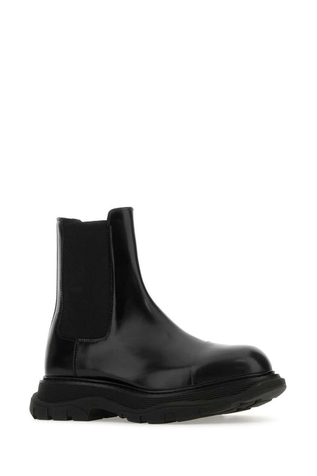 ALEXANDER MCQUEEN Sleek Black Leather Chelsea Tread Ankle Boots