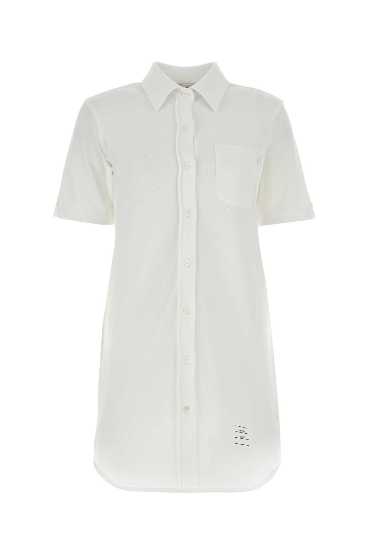 THOM BROWNE Chic White Piquet Mini Shirt Dress