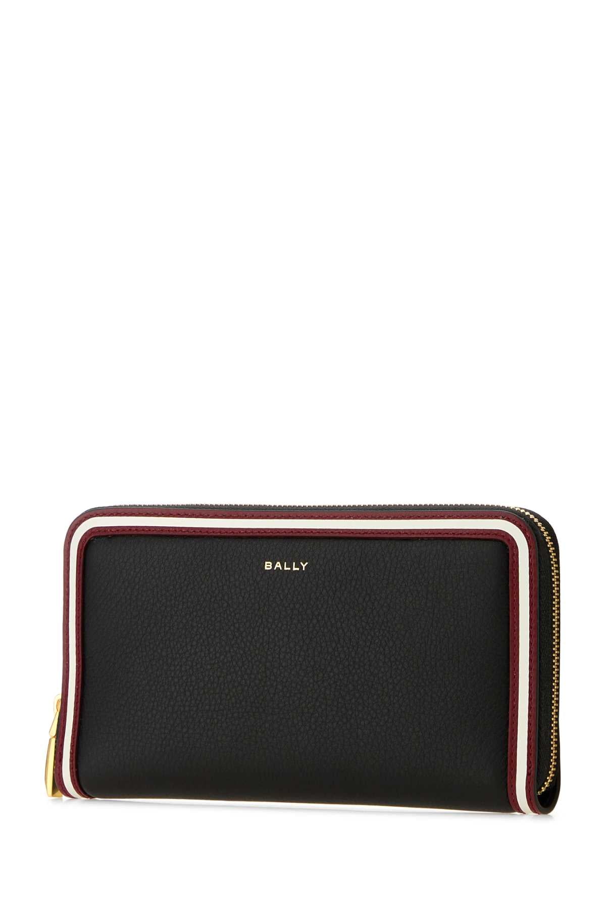 BALLY Black Leather Code Long Wallet - 18cm x 10cm x 2cm