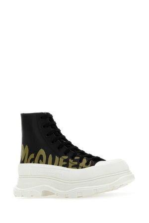 ALEXANDER MCQUEEN Classic Black Leather Tread Slick Sneakers for Men