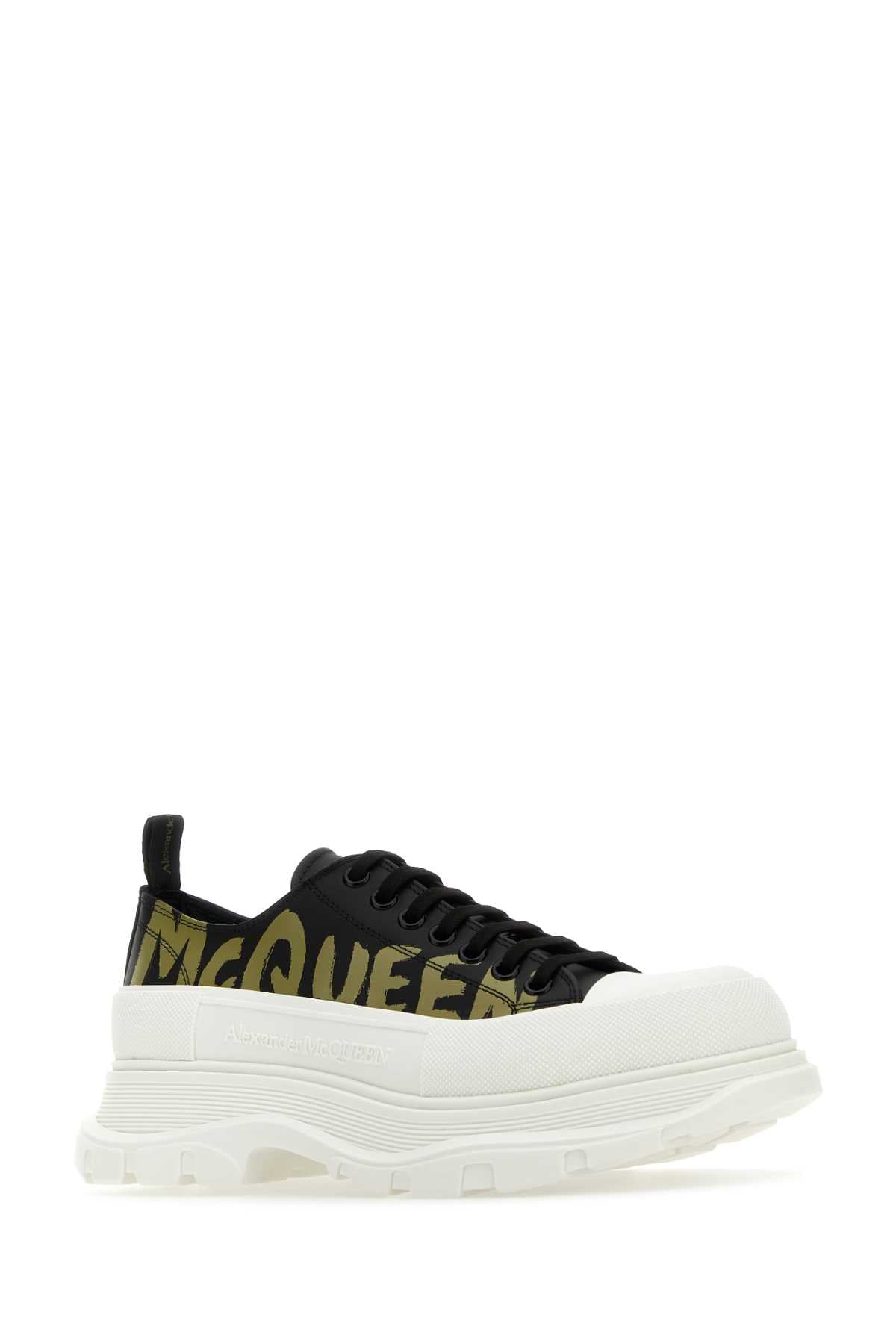 ALEXANDER MCQUEEN Classic Black Leather Tread Slick Sneakers