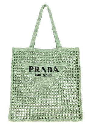 PRADA Mint Green Raffia Shopping Handbag - 35 cm x 37 cm