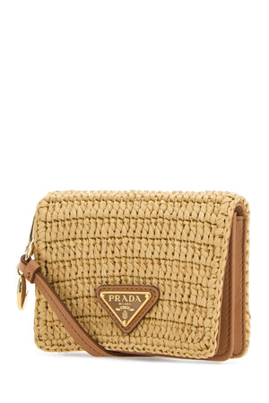 PRADA Beige Raffia Mini Card Holder