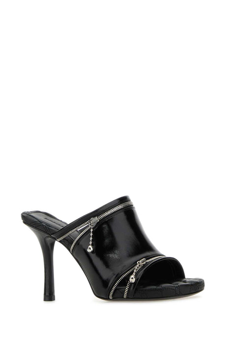 BURBERRY Black Leather Peep Flat Sandals with 8.5 cm Heel