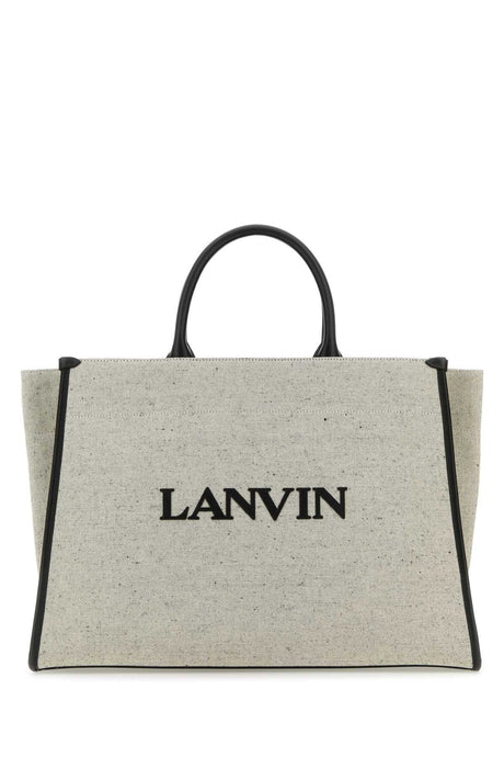 LANVIN Melange Grey Cotton Blend Medium In & Out Shopping Handbag