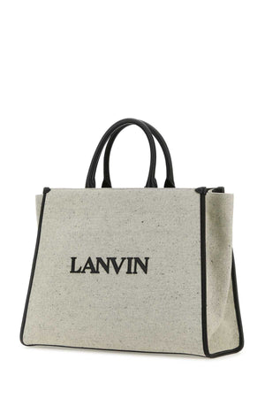 LANVIN Melange Grey Cotton Blend Medium In & Out Shopping Handbag