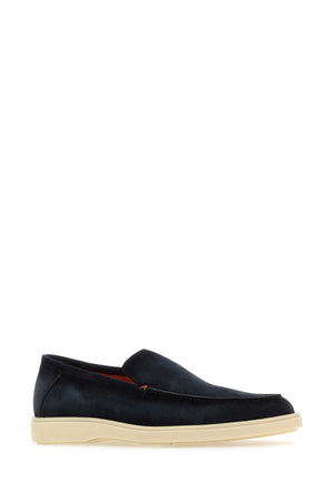 SANTONI Stylish Navy Blue Suede Loafers for Men