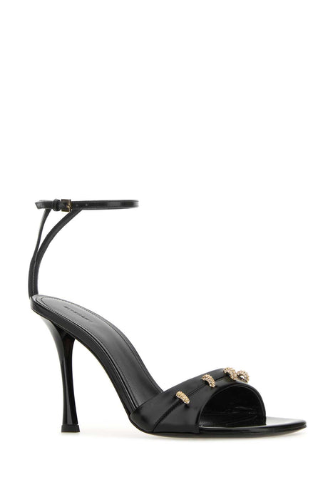 GIVENCHY Stitch Black Leather Sandals with 9.5 cm Heel Height