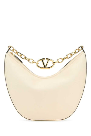 VALENTINO GARAVANI Medium Ivory Leather Hobo Handbag with VLogo Moon Design