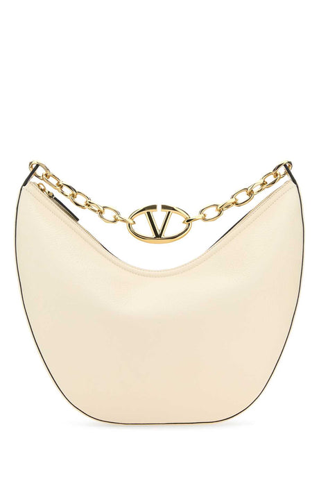 VALENTINO GARAVANI Medium Ivory Leather Hobo Handbag with VLogo Moon Design