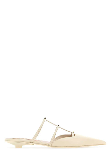 VALENTINO GARAVANI Ivory Leather Rockstud Wispy Flats - 2 cm Heel Height