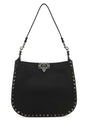 VALENTINO GARAVANI Chic Black Leather Hobo Handbag with Rockstud Details - 27 x 24 x 9 cm