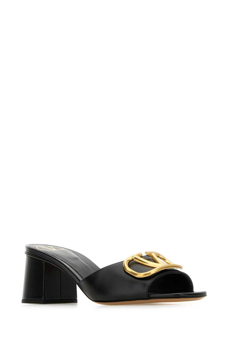 VALENTINO GARAVANI Black Leather VLogo Flats with 6 cm Heel Height