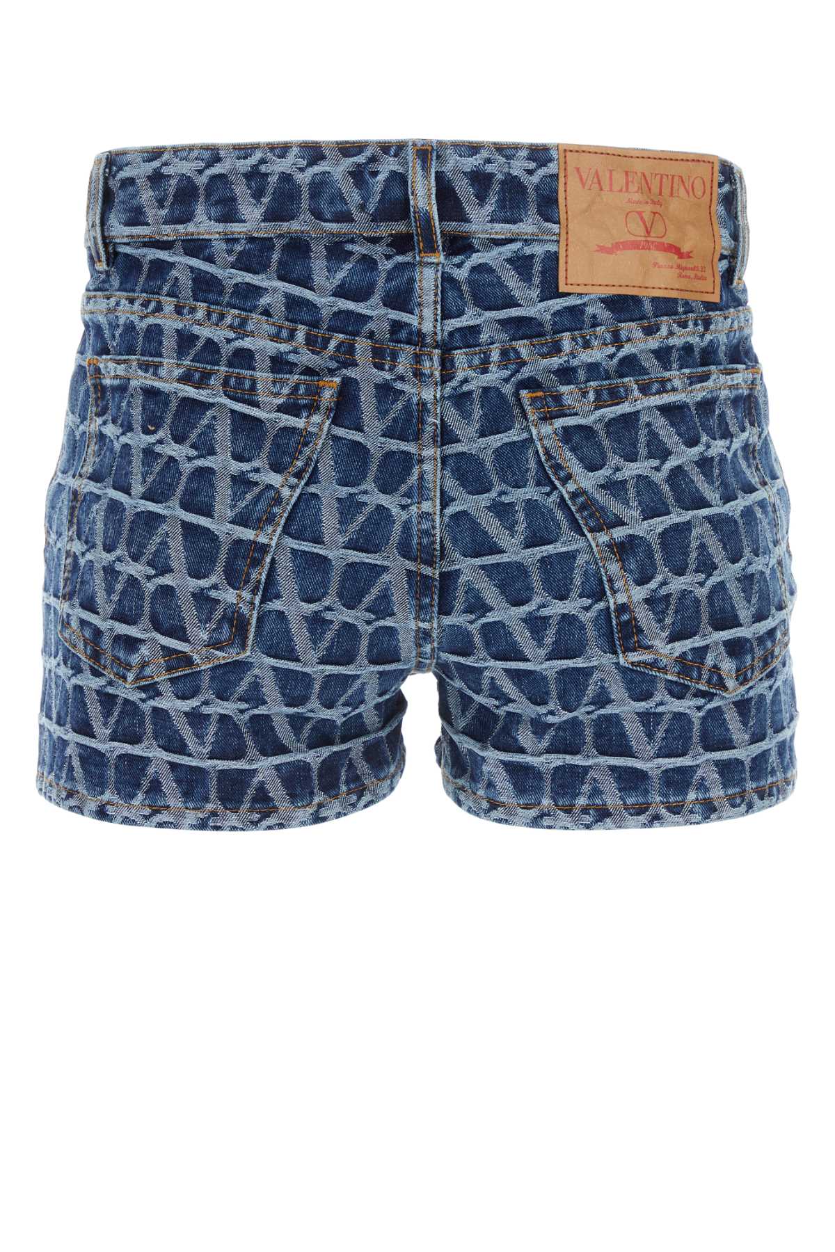 VALENTINO GARAVANI Denim Mini Shorts with Iconic Print