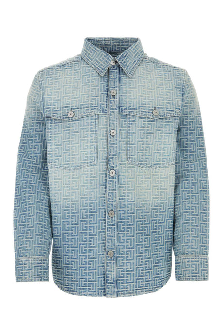 BALMAIN Embroidered Denim Shirt for Men - Modern Light Blue Style