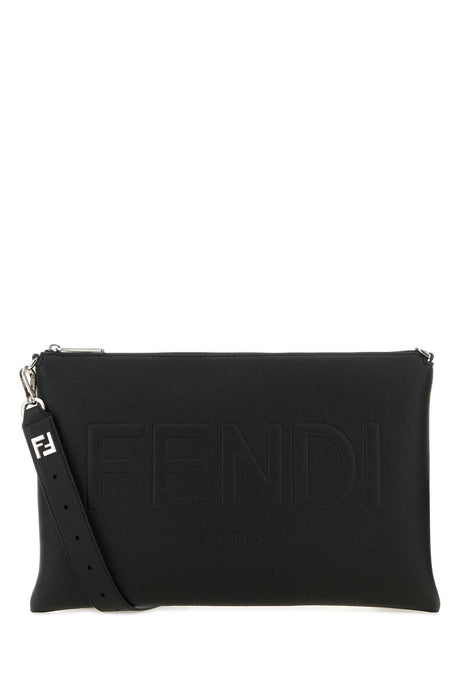 FENDI Stylish Black Leather Shoulder Handbag - 38cm x 25cm