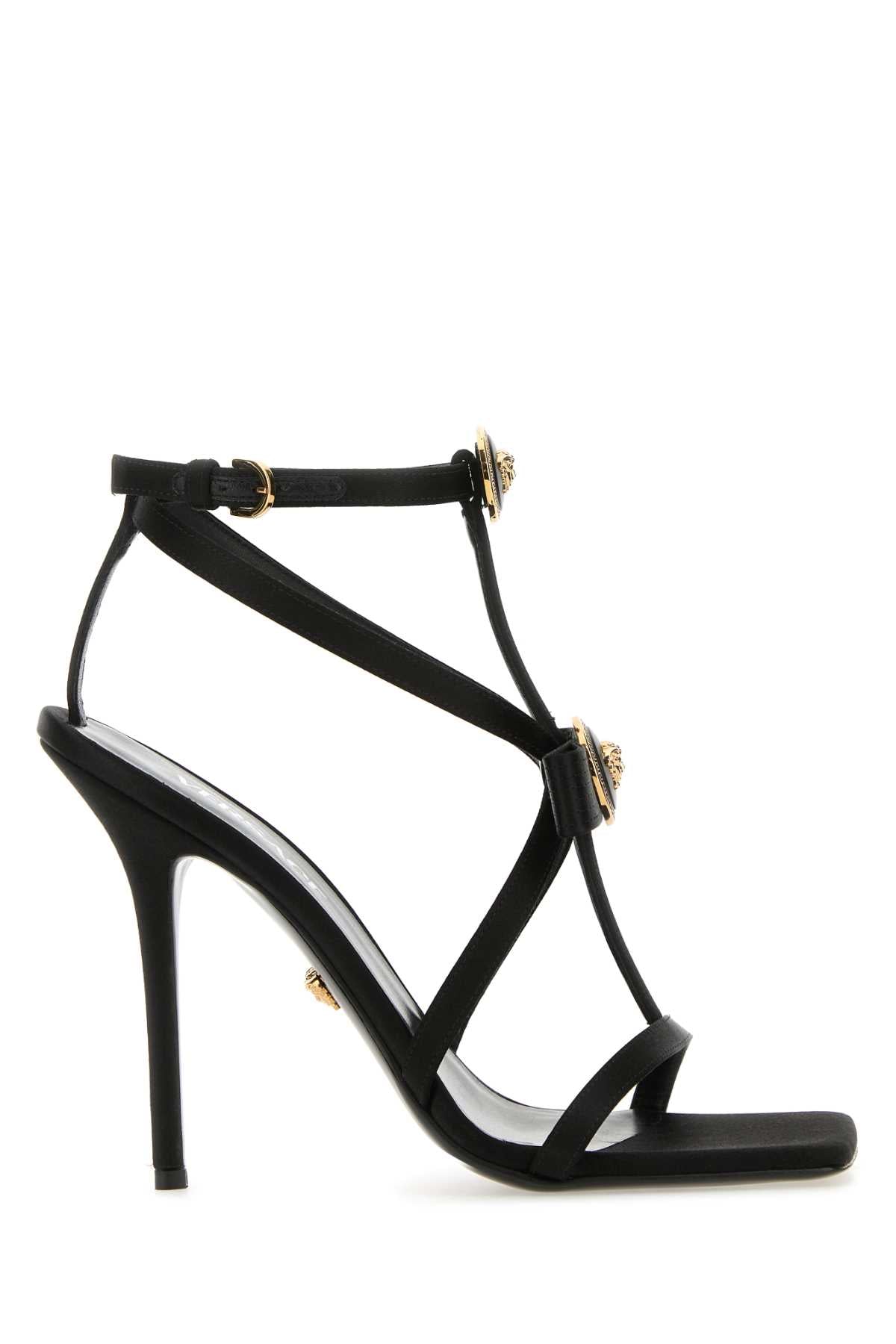 VERSACE Elegant Black Satin High Heel Sandals - 11 cm