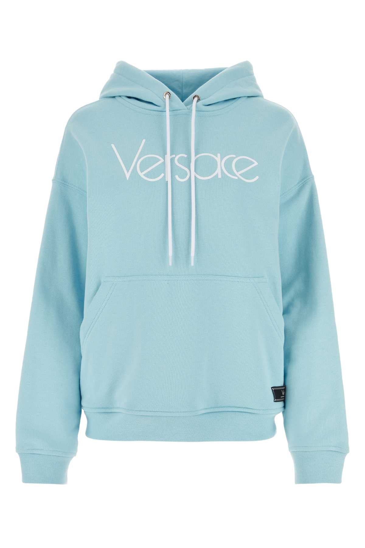 VERSACE Oversized Light Blue Cotton Sweatshirt for Women