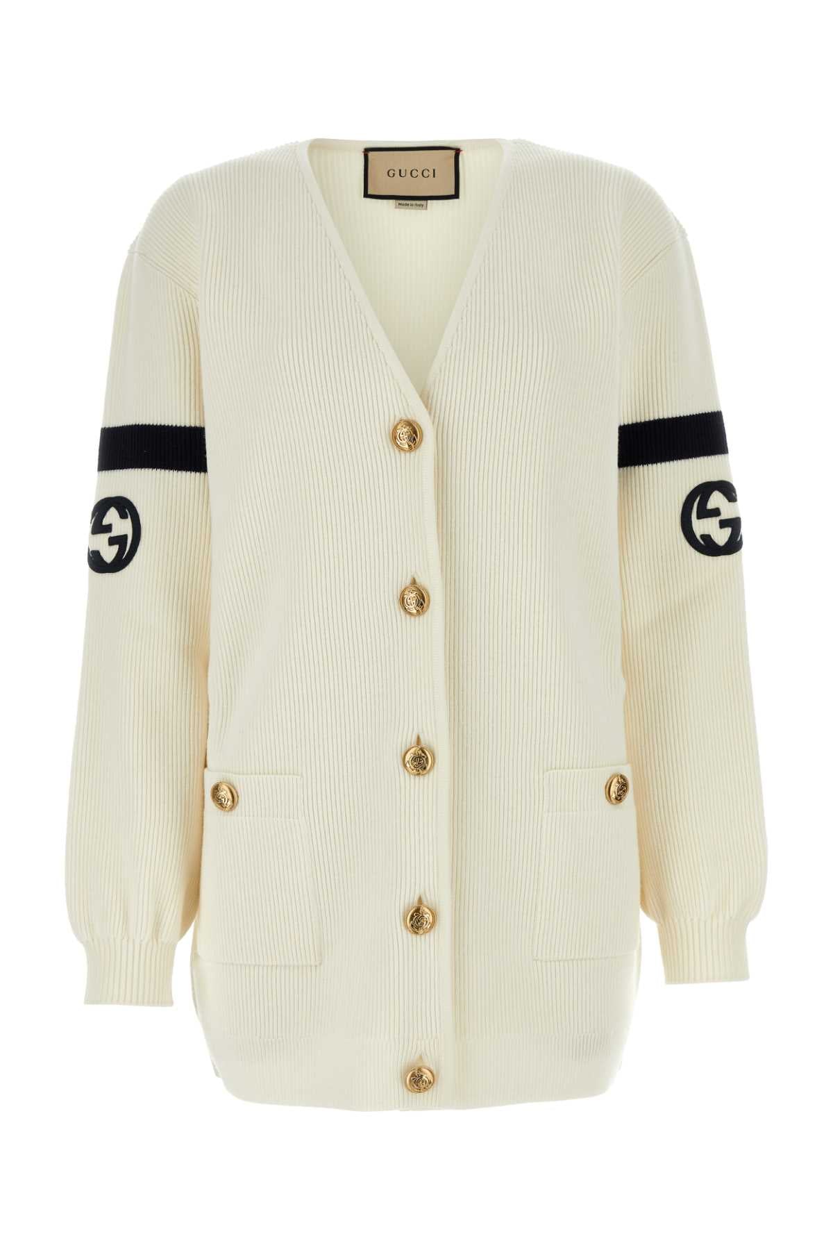 GUCCI Ivory Wool Blend Cardigan