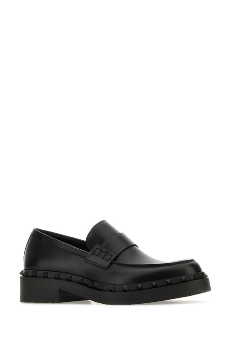 VALENTINO GARAVANI Black Leather Rockstud Loafers for Men