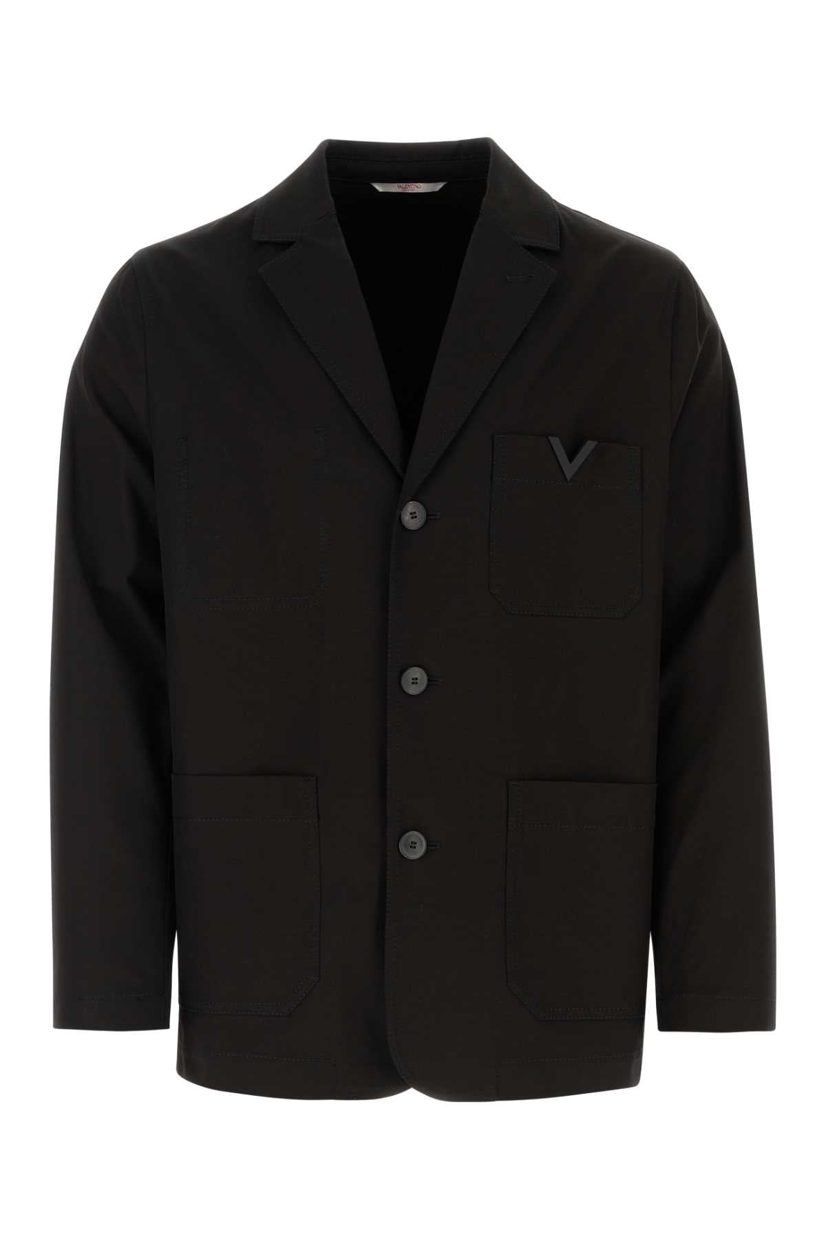 VALENTINO GARAVANI Classic Black Stretch Canvas Blazer for Men