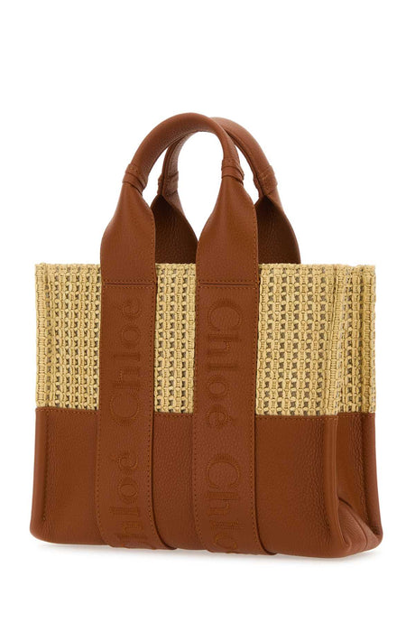 CHLOE Mini Two-tone Raffia and Leather Shopping Handbag