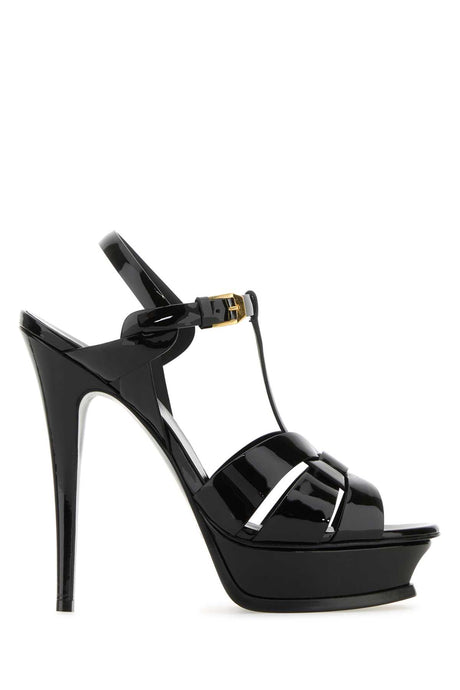 SAINT LAURENT Women's Mini Leather Tribute Sandals - Heel Height 10.5cm, Platform Height 3cm