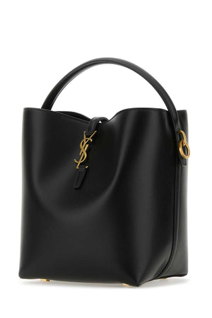 SAINT LAURENT Mini Black Leather Bucket Handbag