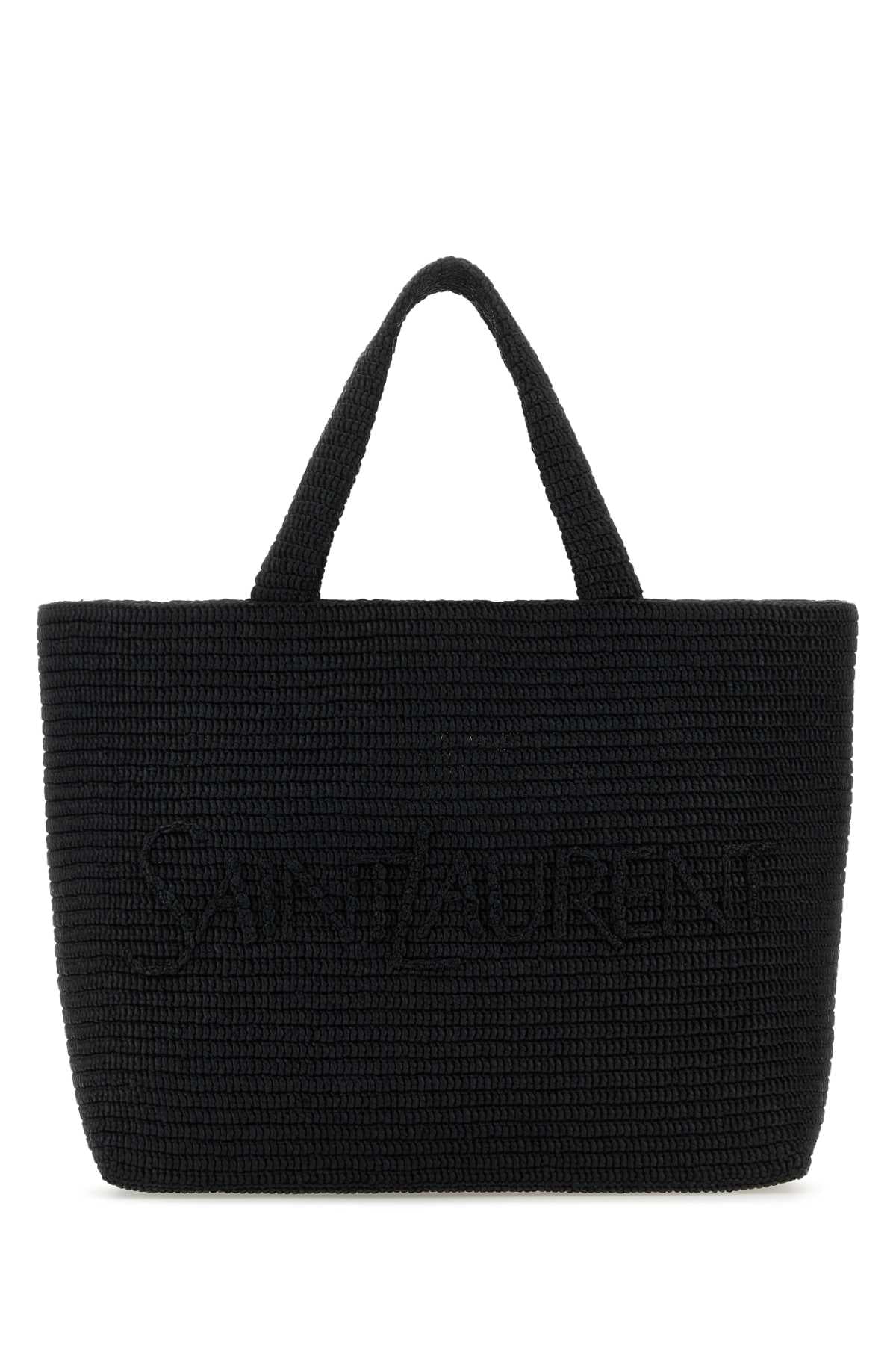 SAINT LAURENT Luxury Black Raffia Shopping Handbag - 41 cm x 34 cm x 17 cm