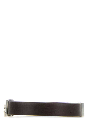 SAINT LAURENT Dark Brown Leather Cassandre Bracelet - 15 cm