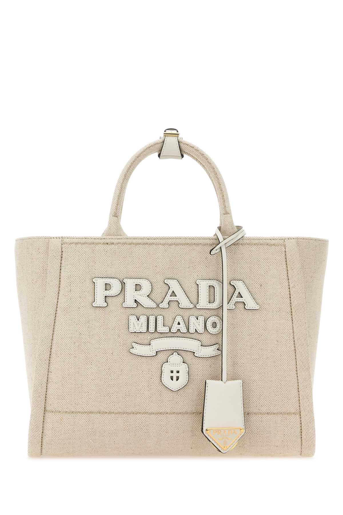 PRADA Sand Canvas Shopping Handbag - 31 cm x 24 cm x 13 cm