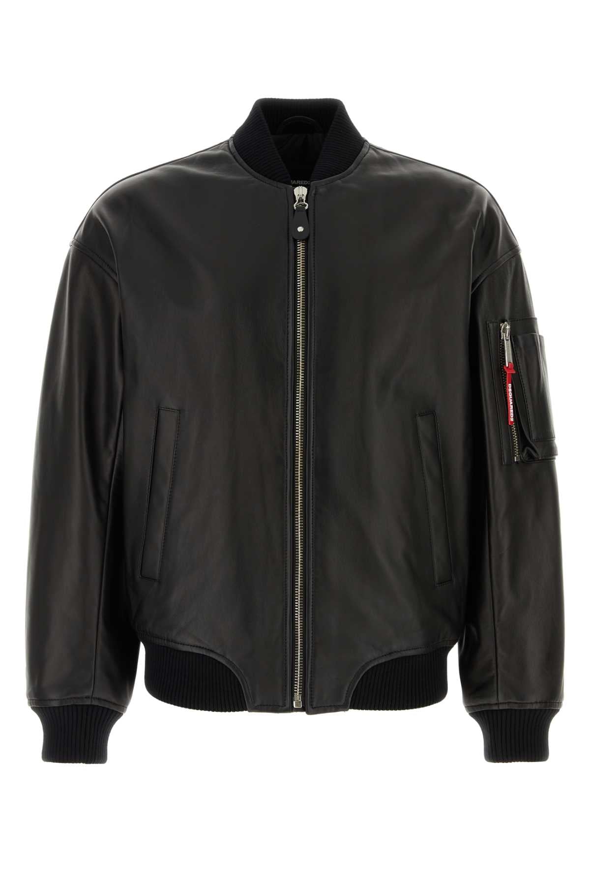 DSQUARED Classic Black Leather Bomber Jacket for Men