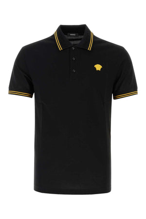 VERSACE Classic Black Piquet Polo Shirt for Men