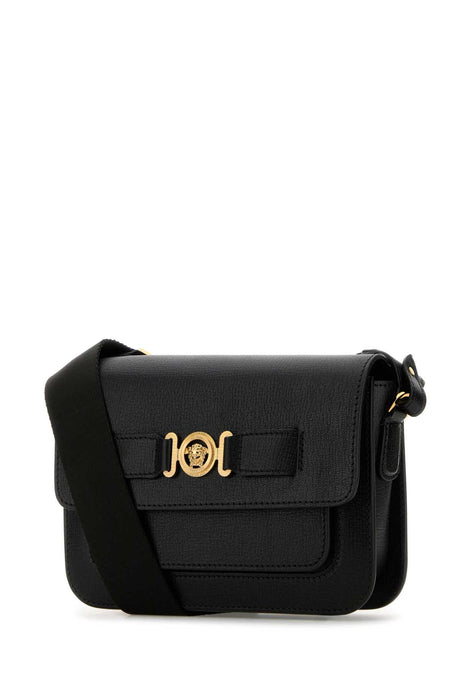 VERSACE Black Leather Medusa Biggie Crossbody Handbag - 22 cm